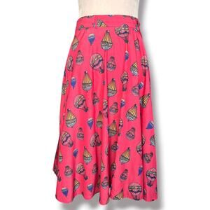 ModCloth Hot Air Balloon Print Flowing Midi Skirt Pink Novelty Retro Whimsical